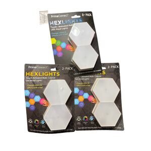 3 Sets of Prime Connect Hex Lights - 6 Total LED Multi-Colored Mood Lights New